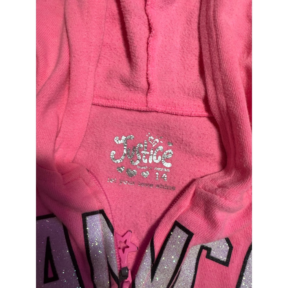 Justice Girls Pink Dance Zip Up Hoodie Glitter Ombre Star Sweatshirt Size 14 - Picture 4 of 5